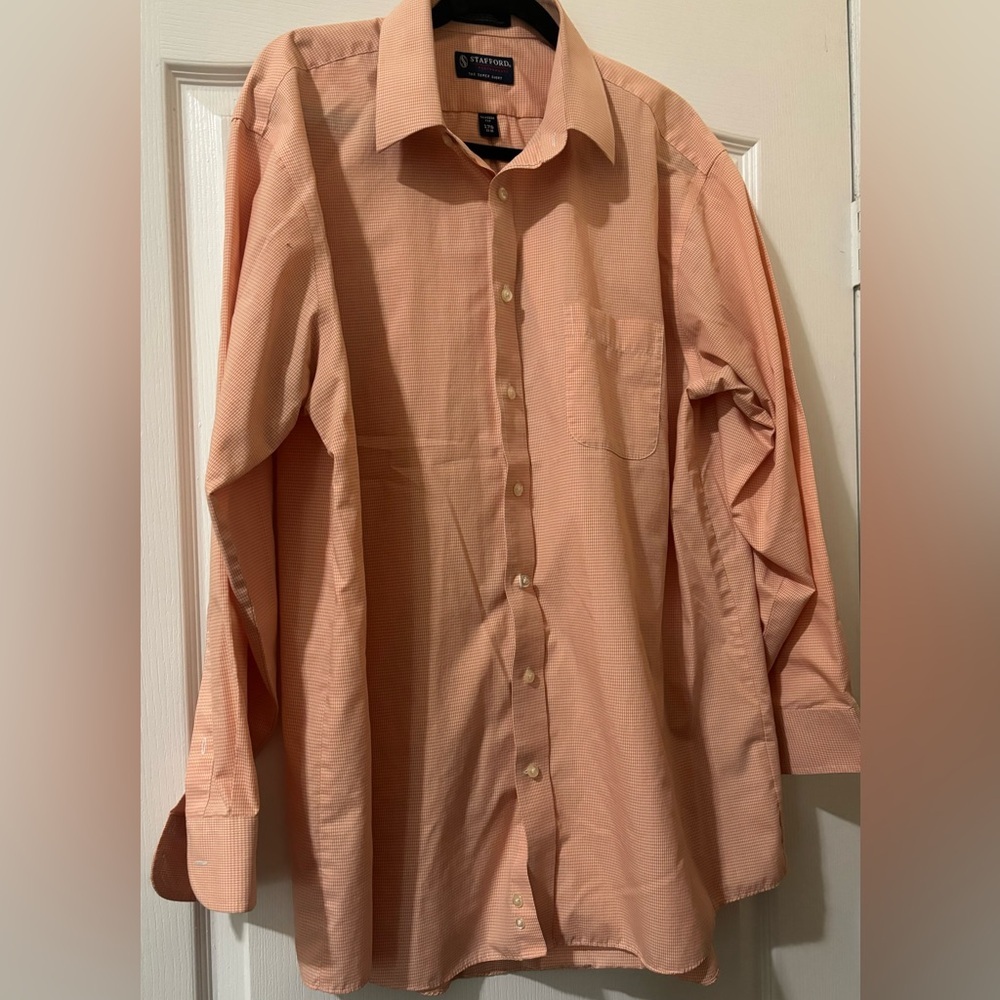Stafford Orange Men’s Long Sleeve Button-Up Dress Shirt Size 17.5